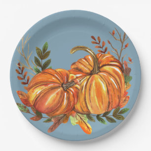 Assiettes En Carton Citrouilles d'automne bleu poussiéreux