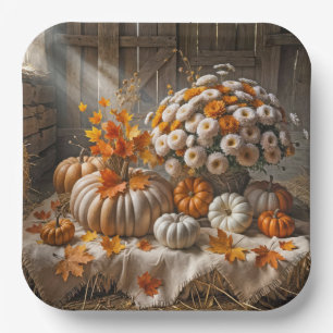 Assiettes En Carton Citrouilles d'automne et chrysanthèmes dans une gr