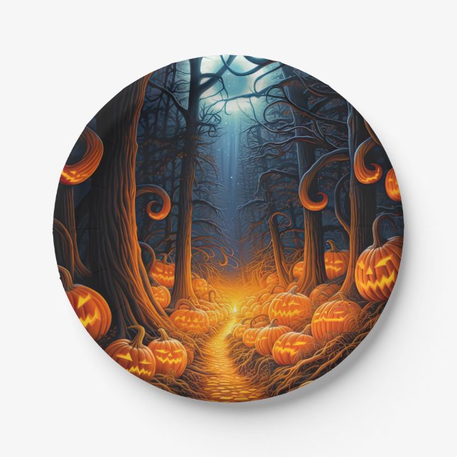 Assiettes En Carton Citrouilles de Halloween Déplaisant Jack-o'-lanter (Devant)