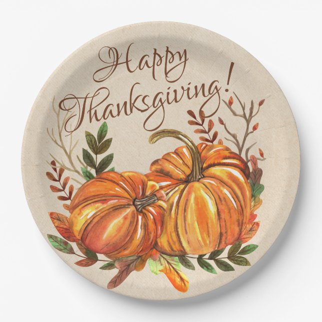 Assiettes En Carton Citrouilles de Thanksgiving (Devant)
