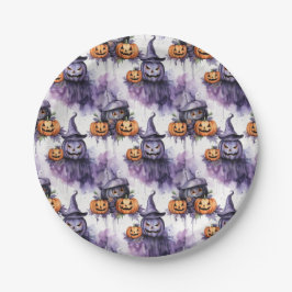 Assiettes En Carton citrouilles éffrayants, motif Halloween