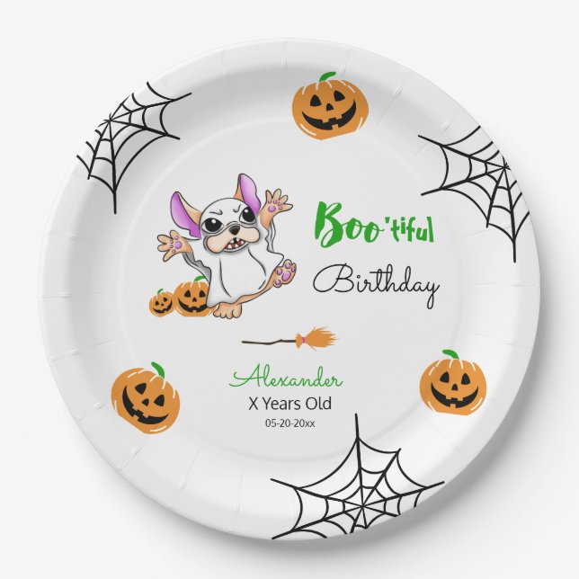 Assiettes En Carton Citrouilles fantômes mignons Halloween Joyeux anni (Devant)