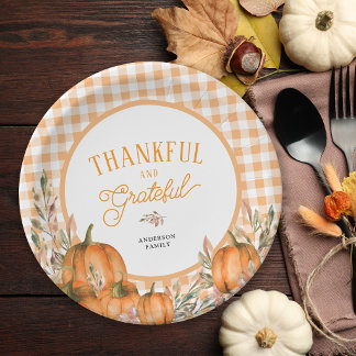 Assiettes En Carton Citrouilles Gingham de remerciement et de gratitud