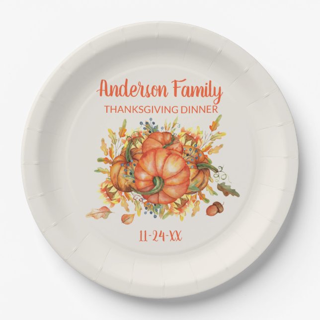 Assiettes En Carton Citrouilles orange personnalisées pour Thanksgivin (Devant)