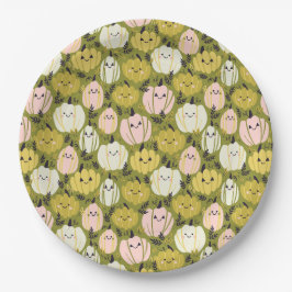 Assiettes En Carton Citrouilles rose et vert
