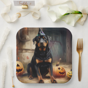Assiettes En Carton Citrouilles Rottweiler Halloween Épouvantable