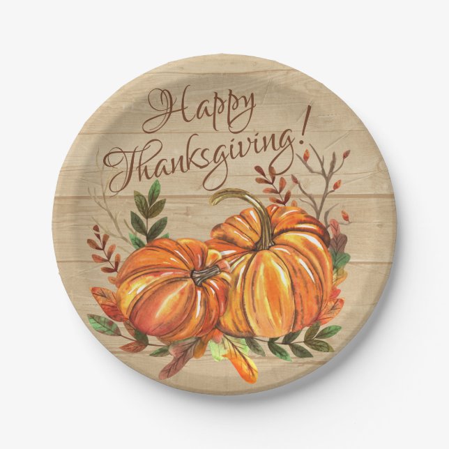 Assiettes En Carton Citrouilles rustiques de Thanksgiving (Devant)