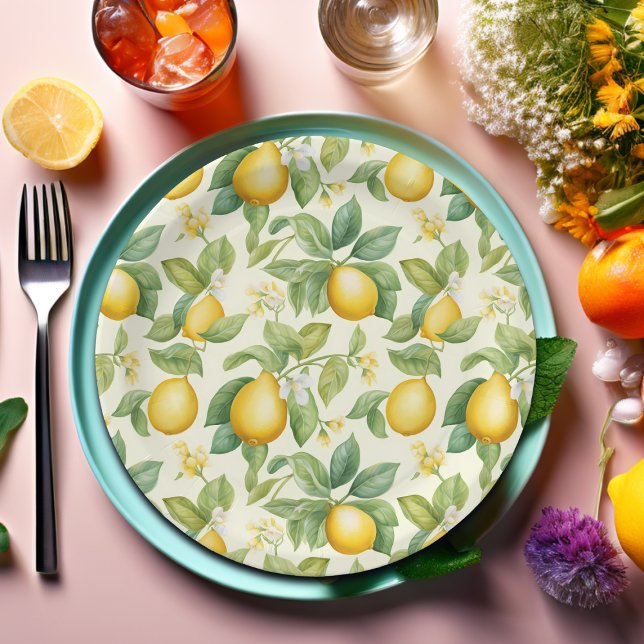 Assiettes En Carton Citrus aux fleurs de citron méditerranéen (Créateur téléchargé)
