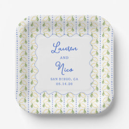 Assiettes En Carton Citrus citron bleu et jaune Amalfi Mariage personn