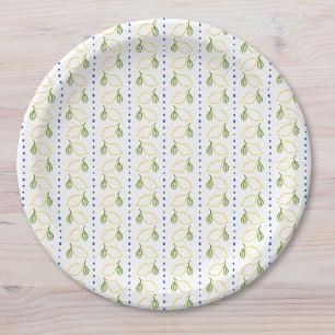Assiettes En Carton Citrus citron bleu et jaune Amalfi méditerranéen