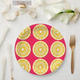 Assiettes En Carton Citrus Citron tranche Hot rose et jaune