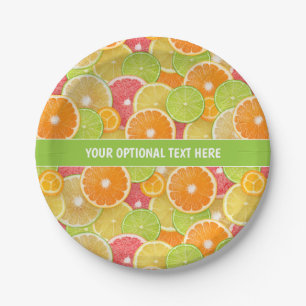Assiettes En Carton Citrus coloré texte personnalisé