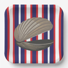 Assiettes En Carton Clambake rayé rouge, blanc et bleu