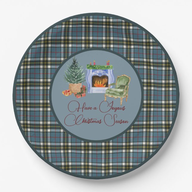 Assiettes En Carton Clan écossais Tartan Thompson Blue Christmas (Devant)