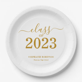 Assiettes En Carton Classe de 2023 Gold Script Graduation