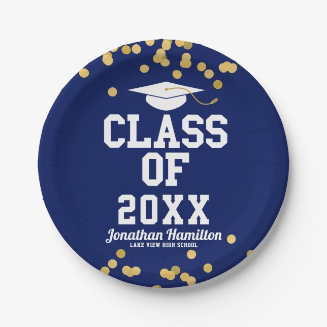 Assiettes En Carton Classe De 2024 Blue Graduation Party (Devant)