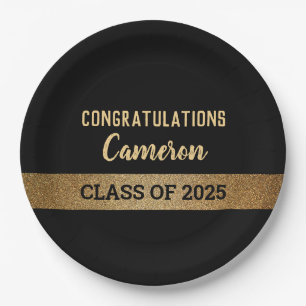 Assiettes En Carton Classe de 2025 Gold Félicitations Diplômé