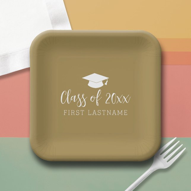 Assiettes En Carton Classe de 20xx Trendy Script and Name - Gold (Custom Paper Plate)