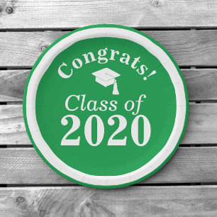 Assiettes En Carton Classe de congrès 2024 Blanc Vert