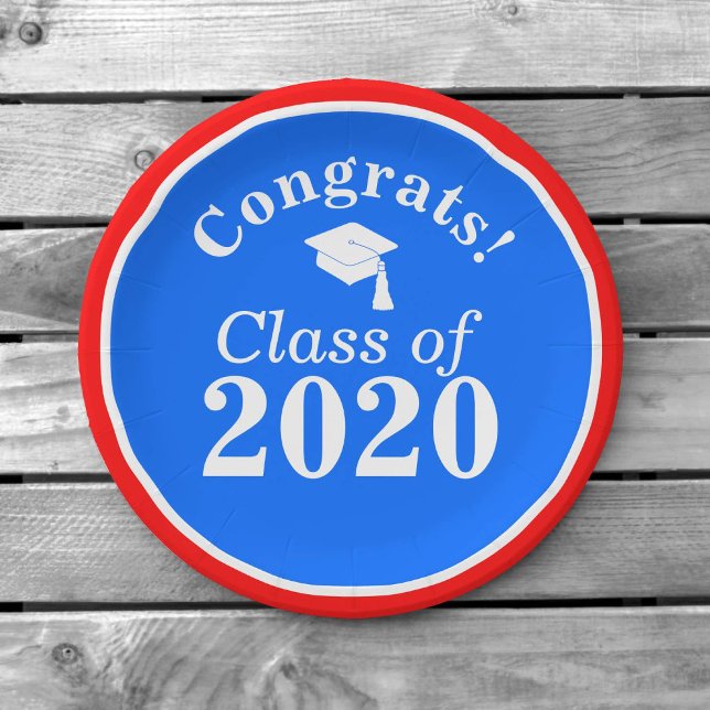 Assiettes En Carton Classe de félicitations de 2024 Rouge Blanc Bleu (Créateur téléchargé)