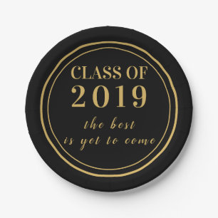 Assiettes En Carton Classe de Graduation de Script Black Gold moderne 
