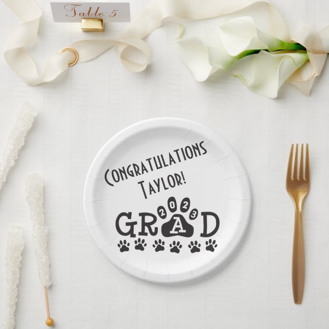 Assiettes En Carton classe d'empreintes de pattes noirs blancs 2023 (Mariage)