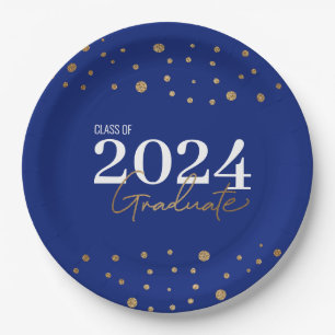 Assiettes En Carton Classe d'or bleu Confetti moderne de 2024 Graduate
