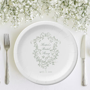 Assiettes En Carton Classé Français Sage Green Foral Crest Fête des ma