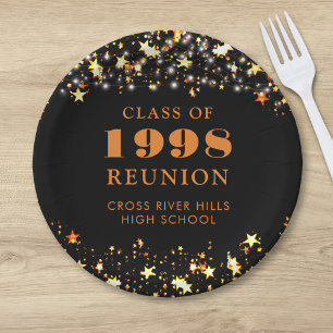 Assiettes En Carton Classe Reunion Black Orange Étoiles Personnalisées