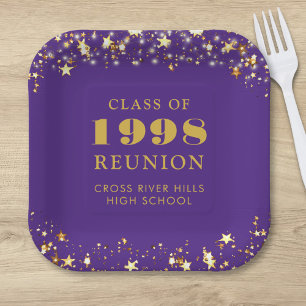 Assiettes En Carton Classe Reunion Purple Gold Stars Personnalisé