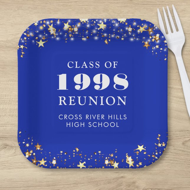Assiettes En Carton Classe Reunion Royal Blue Gold Stars Personnalisé (Créateur téléchargé)