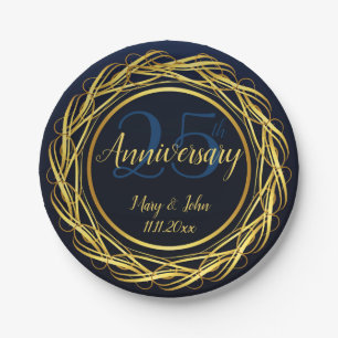 Assiettes En Carton Classement Royal d'anniversaire Blue Gold