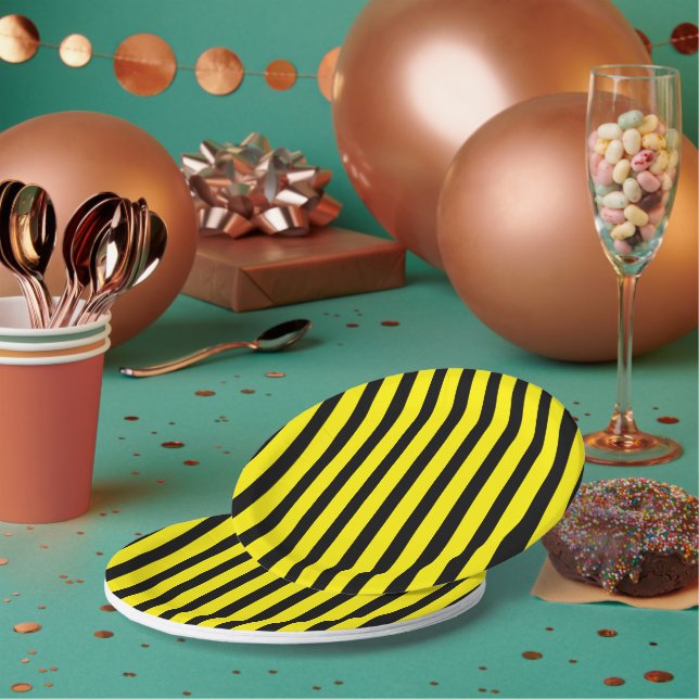 Assiettes En Carton Classic Bright Jaune et Noir rayé (Multi)
