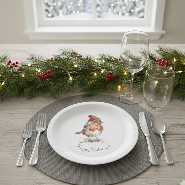 Assiettes En Carton Classic Christmas Robin, custom  (Créateur téléchargé)
