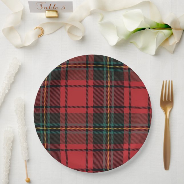 Assiettes En Carton Classic Elegant Rouge Tartan Noël (Mariage)