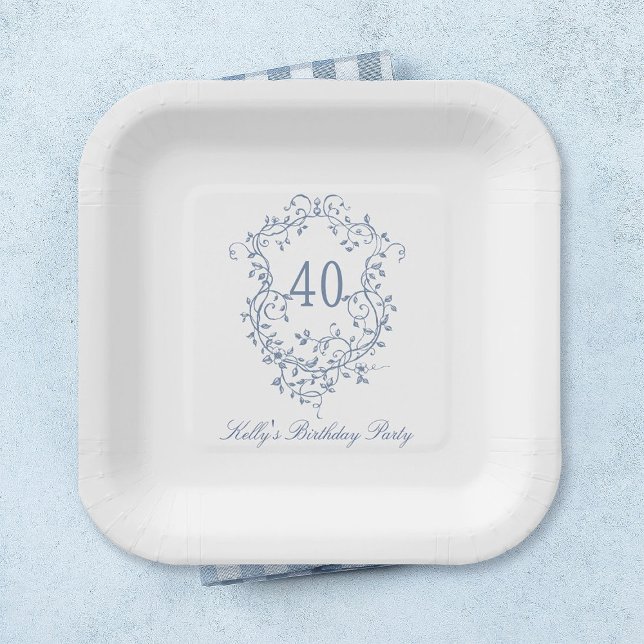 Assiettes En Carton Classic French Victorian Blue 40th Birthday Party (Créateur téléchargé)