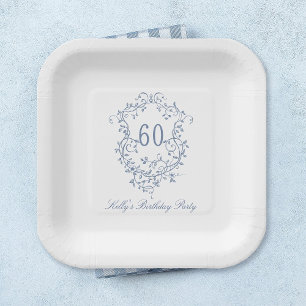 Assiettes En Carton Classic French Victorian Blue 60th Birthday Party