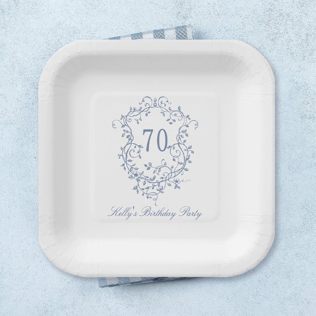Assiettes En Carton Classic French Victorian Blue 70th Birthday Party (Créateur téléchargé)