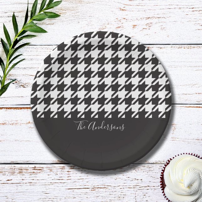 Assiettes En Carton Classic moderne noir et blanc Houndstooth (Créateur téléchargé)