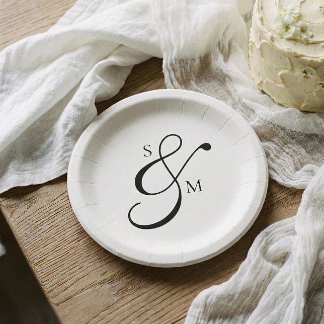 Assiettes En Carton Classic Monogram Ampersand Wedding White (Créateur téléchargé)