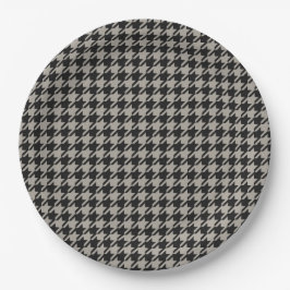Assiettes En Carton Classic Pepita Houndstooth Motif Black Grey