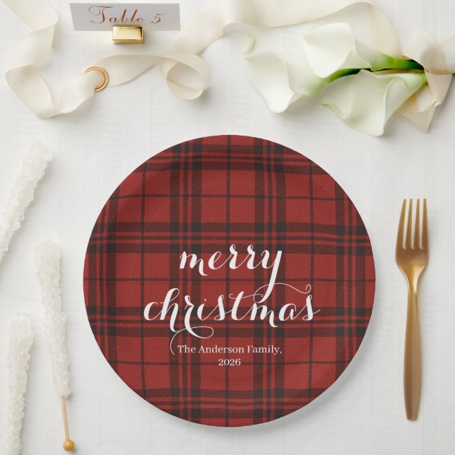 Assiettes En Carton Classic Plaid Merry Christmas Festive -  (Mariage)