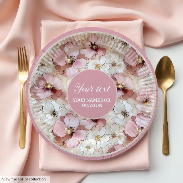 Assiettes En Carton Classic powder pink and gold floral paper plates (Classic powder pink and gold floral paper plates)