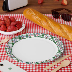 Assiettes En Carton Classic Rouge Vert Bleu Blanc Plaid Motif