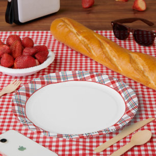 Assiettes En Carton Classic Rouge Vert Bleu Blanc Plaid Motif