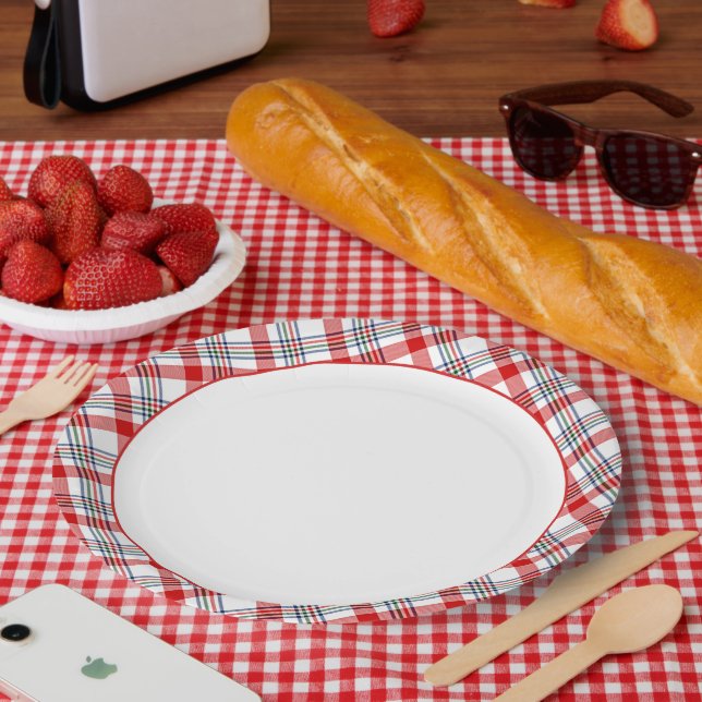 Assiettes En Carton Classic Rouge Vert Bleu Blanc Plaid Motif (Pique-nique)