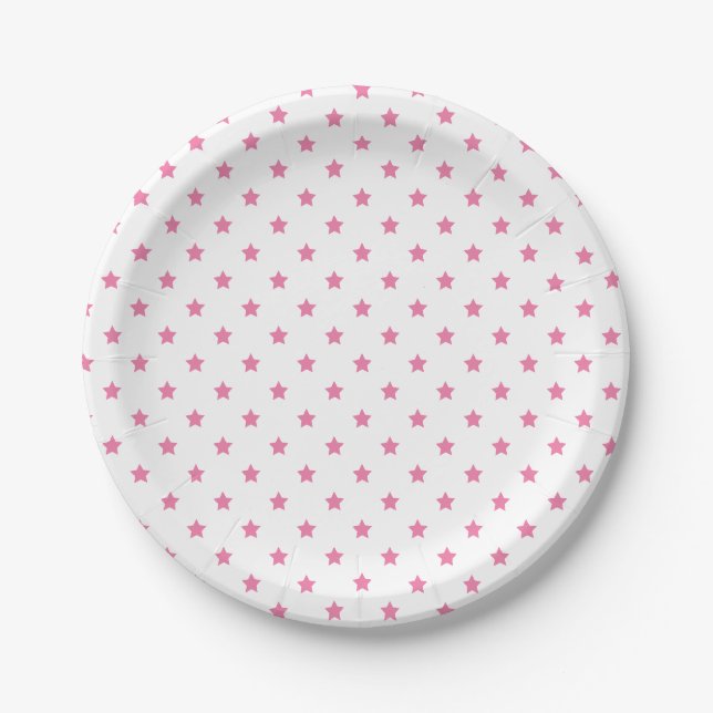 Assiettes En Carton Classic Stars Fuchsia Pink - White (Devant)