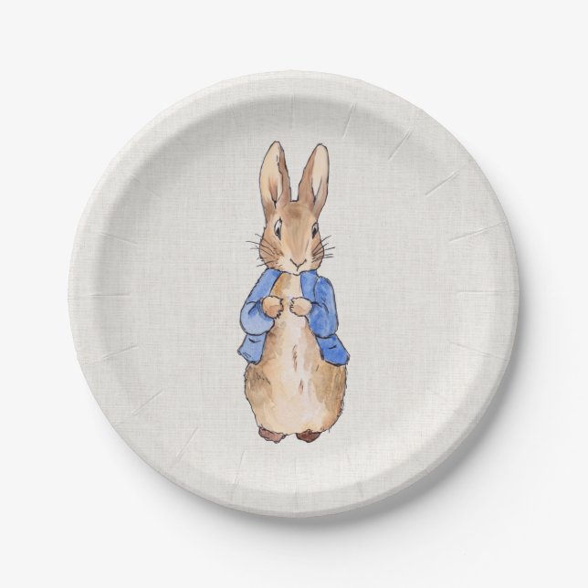 Assiettes En Carton Classique lapin beige texture de lin (Devant)