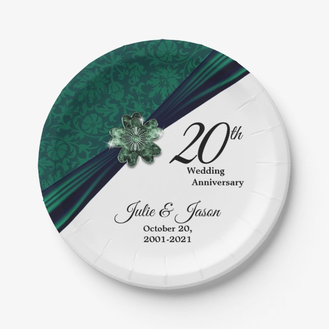Assiettes En Carton Classy 20th Emerald Mariage Anniversaire Design (Devant)