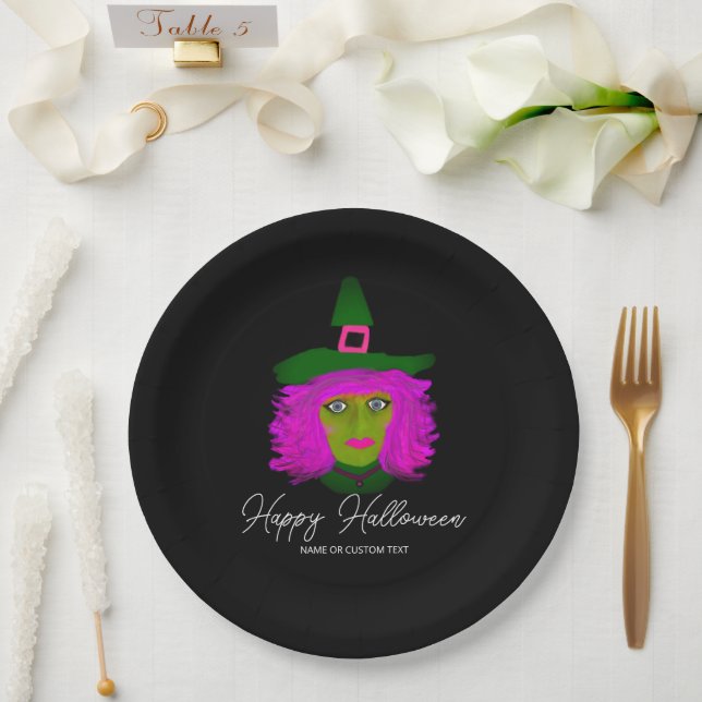 Assiettes En Carton Classy Halloween Glam Witch Party Personnalisé (Mariage)